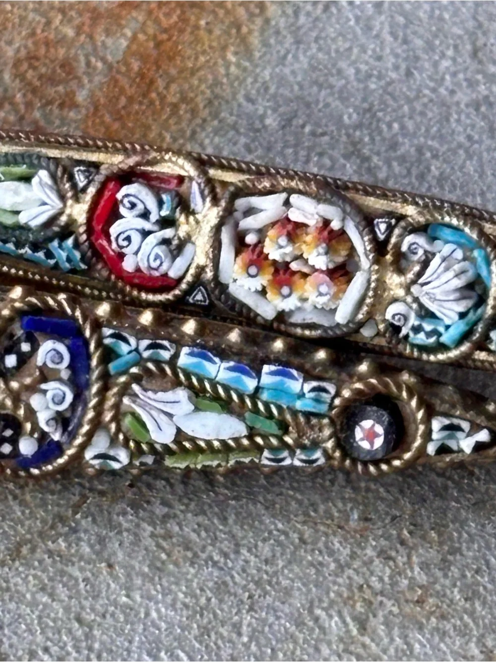 Vintage Italian Micro Mosaic Brooch Pair Floral Millefiori Art Pins Cottagecore